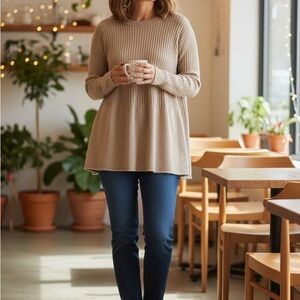 Free People Taupe Crew Neck Sweater